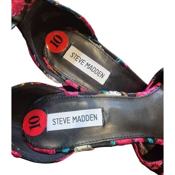Steve Madden Heels Women's 10.5 Black Floral Embroidered Block Heel - Picture 5 of 5